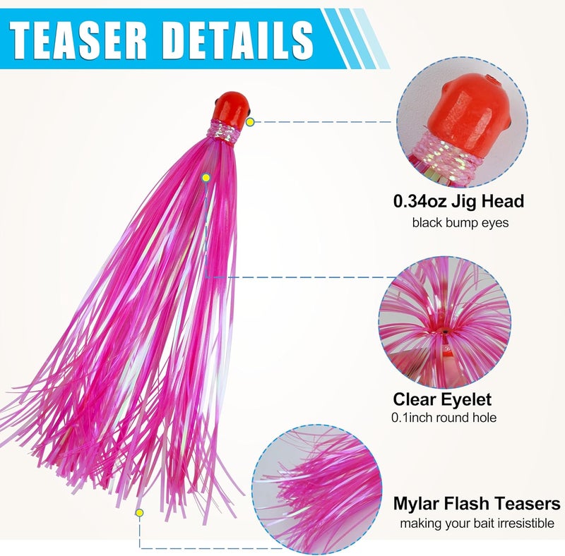 FUSIGO Fishing Teasers Mylar Flash Teaser Tail 0.35oz Jig Head Saltwater Fishing Lure Teasers Mylar Fishing Skirts Weighted Sinker Head Mylar Flash Skirts Hair - Image 2